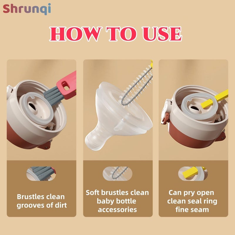 Shrunqi 3 in 1 Cup Lid Cleaning Brush, 3 in 1 Multifunctional Cleaning Brush Portable Cup Lid Cleaner for Bottle Gap Tight Spaces Cup, Portable Cup Lid Cleaner with Brush, 3 Pcs - Image 2
